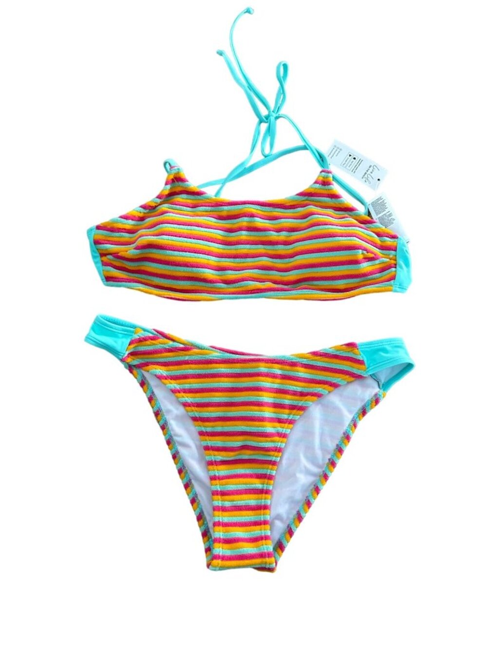 CUPSCHE Terry Multi Color Striped Bikini Set Size Medium NEW